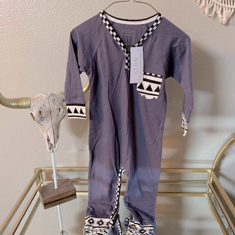 NWT A.T.U.N. Purple & Aztec Print onesie